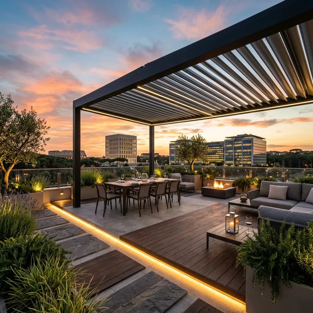 Installazione pergola bioclimatica su terrazzo all'EUR Roma