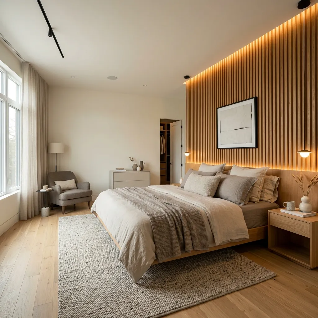 Ristrutturazione camera da letto moderna con boiserie in legno Roma