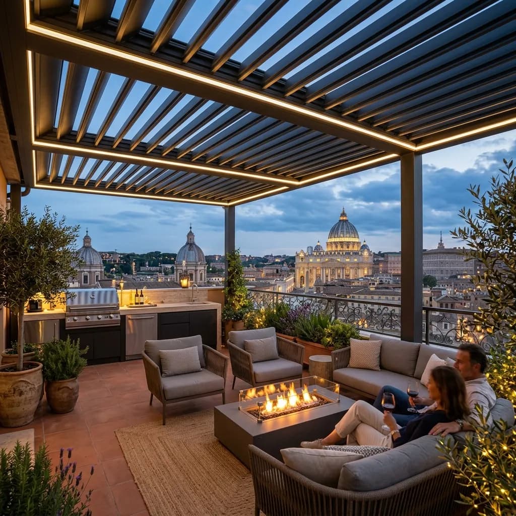 Ristrutturazione terrazza panoramica con area lounge esterna Roma